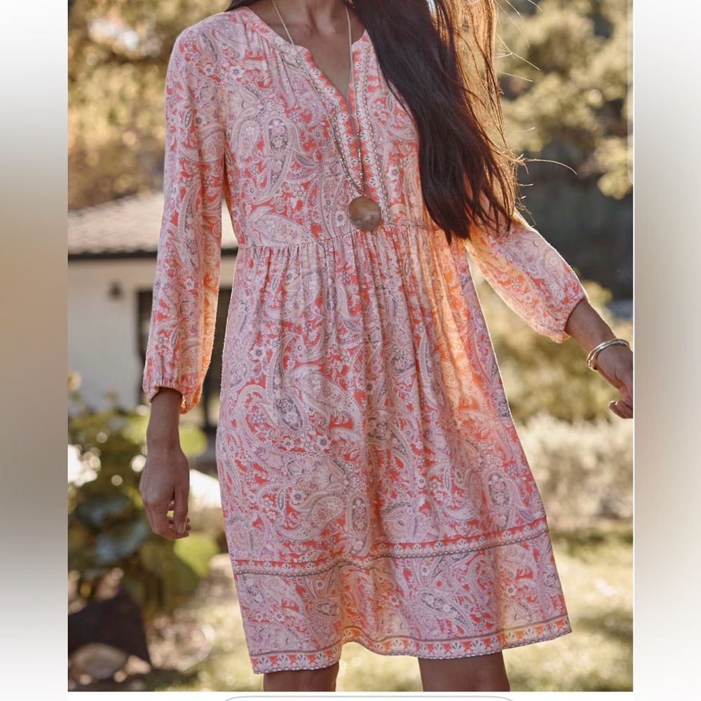 J Jill A-Line Peasant Coral Elegant Paisley Mix Dress Size Small